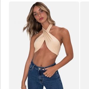 Adika Nude Cross Wrap Halter Top XS/S